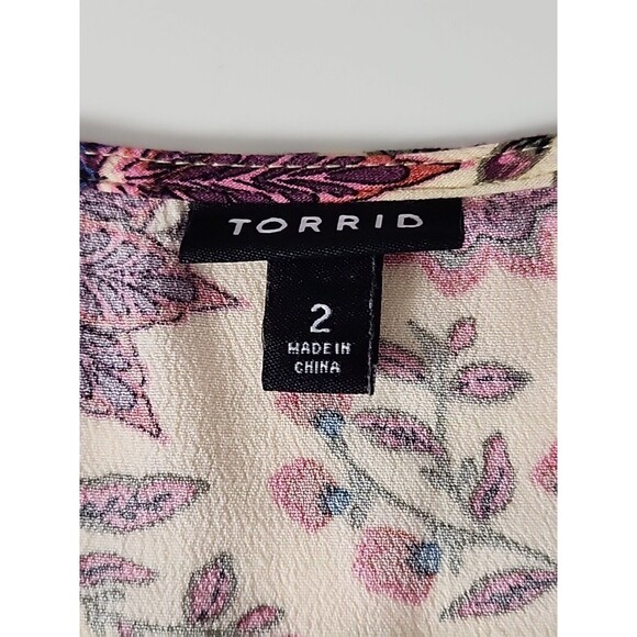 Torrid Challis Floral Tan Textured Embroidered Lace-Up Front Top 2X - Picture 12 of 12